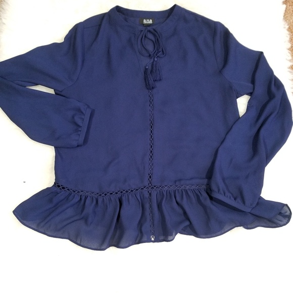 Ana a New Approach tassel cord blue blouse top. M - Picture 4 of 8